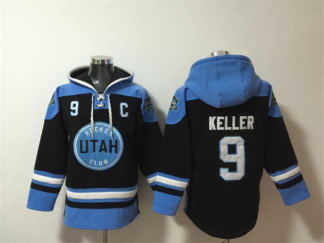 Men's Utah Hockey Club #9 Clayton Keller Black Blue Ageless Must-Have Lace-Up Pullover Hoodie,We sell and wholesale Men's Utah Hockey Club #9 Clayton Keller Black Blue Ageless Must-Have Lace-Up Pullover Hoodie on line form chian!